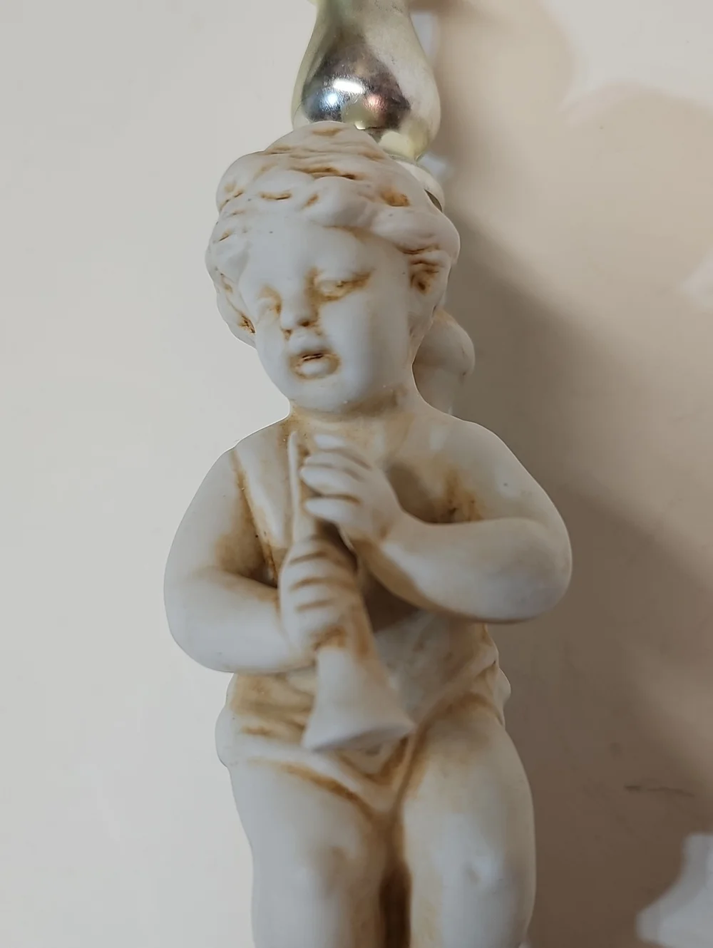 Vintage Midcentury Porcelain Bisque White Cherub Table Lamp with Brass Base